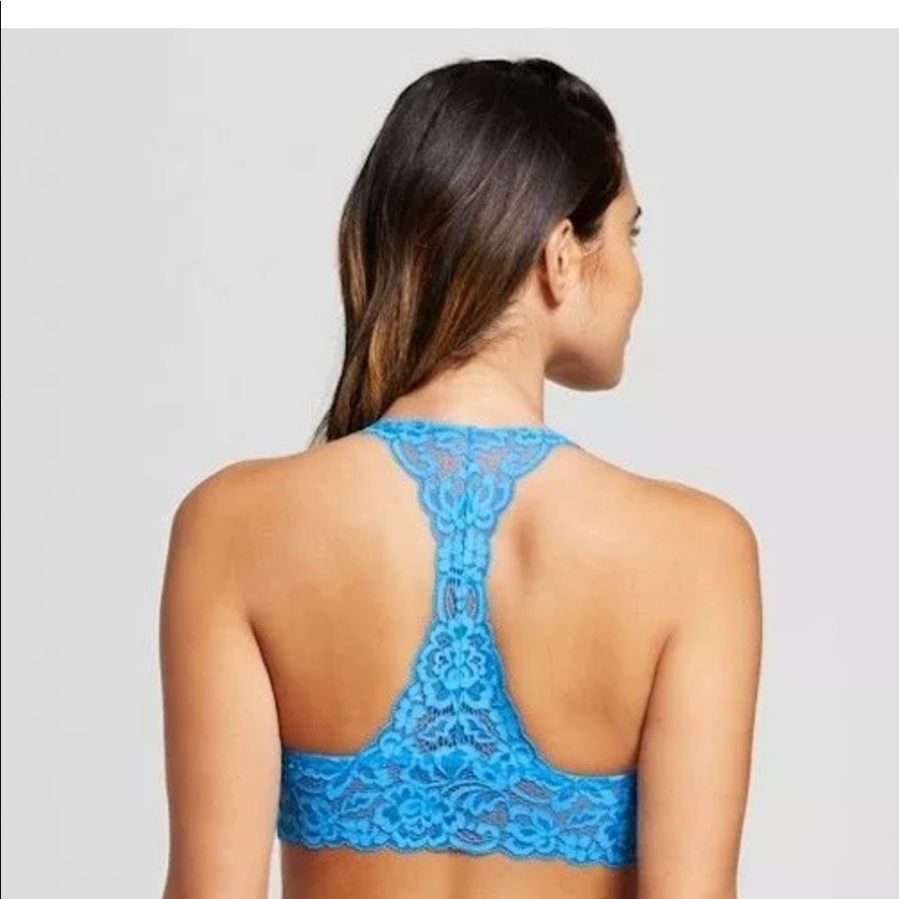 2 Blue Padded Stretchy Lace Comfy Bralettes NWOT